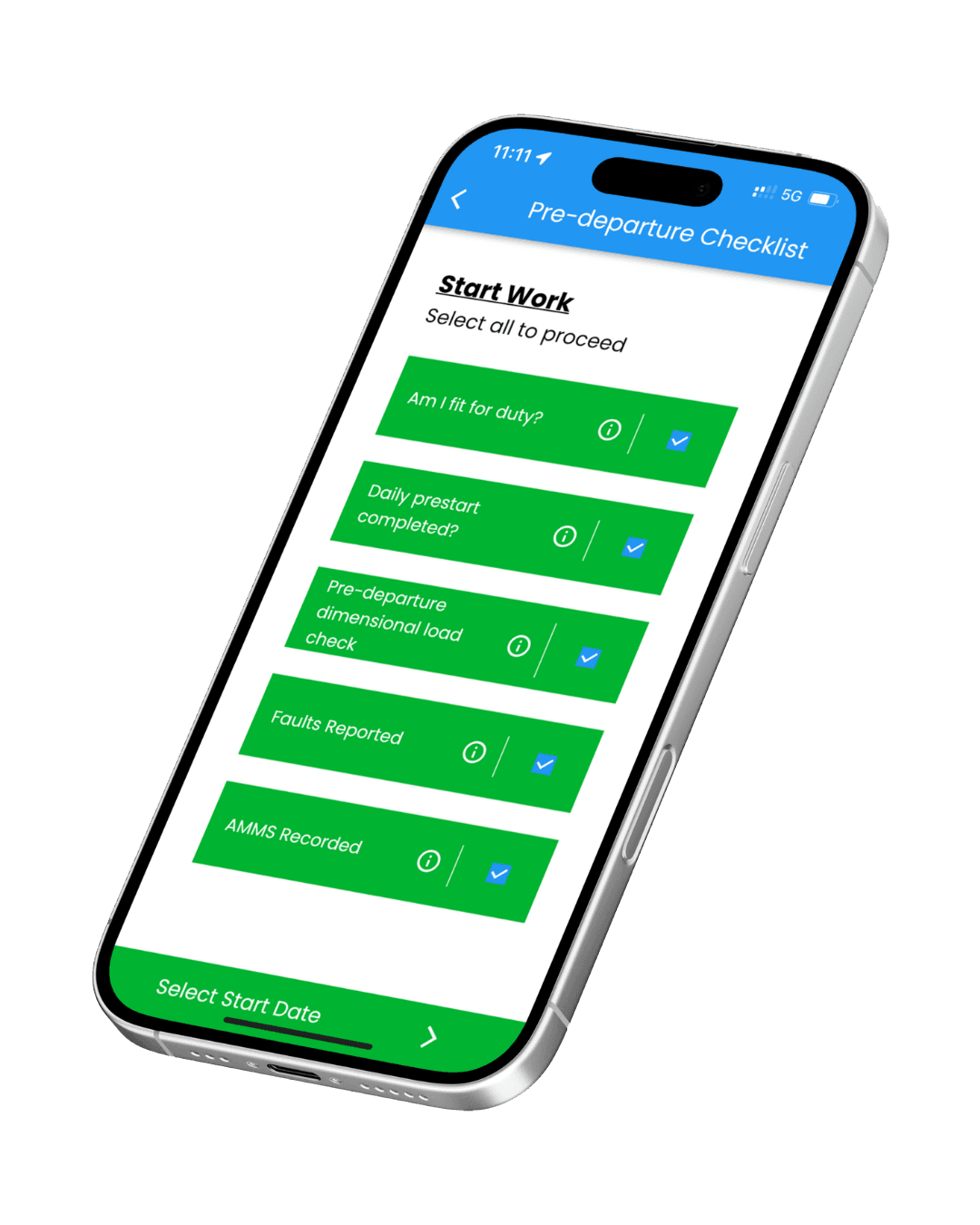 Trackify driver app pre-departure checklist